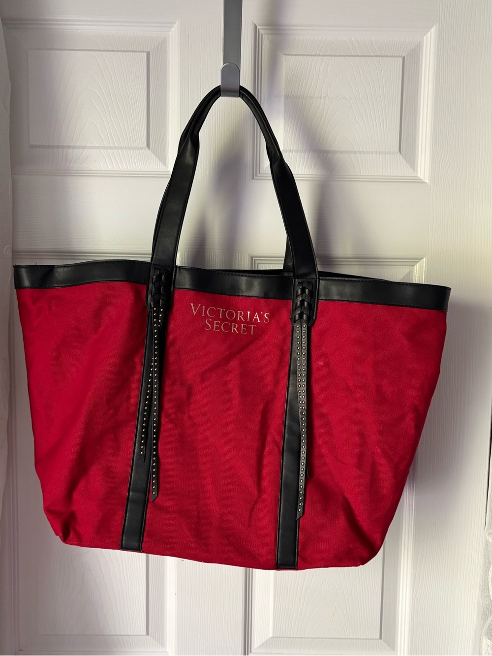 Victoria’s Secret Red Studded Tote Shoulder Beach Bag Large Limited Edition